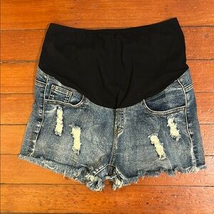 Distressed Women's Maternity Denim Shorts